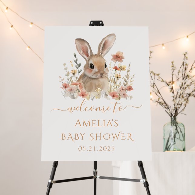 Wildflower Bunny Rabbit Baby Shower Welcome Foam Board (In Situ (Stand))