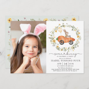 Wildflower Bunny Rabbit Easter Birthday Photo Invitation