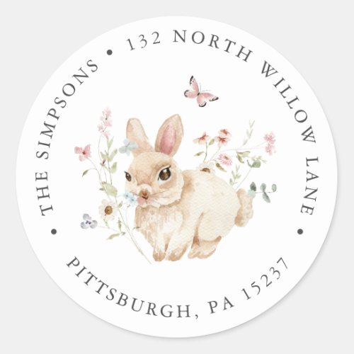 Wildflower Bunny Rabbit Return Address Classic Round Sticker