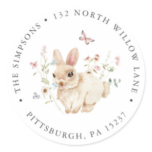 Wildflower Bunny Rabbit Return Address Classic Round Sticker