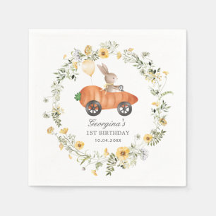 Wildflower Bunny Rabbit Riding Carrot Car Party Napkins