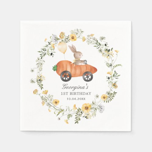 Wildflower Bunny Rabbit Riding Carrot Car Party Napkins