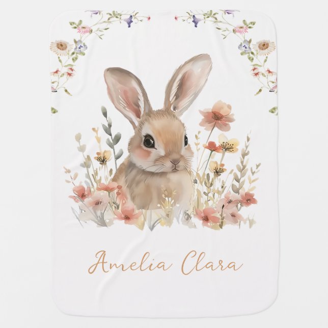 Wildflower Bunny Spring Baby Girl Baby Blanket (Front)
