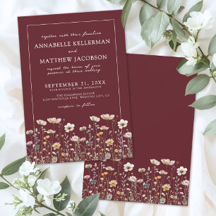 Wildflower Burgundy Floral Wedding Invitation