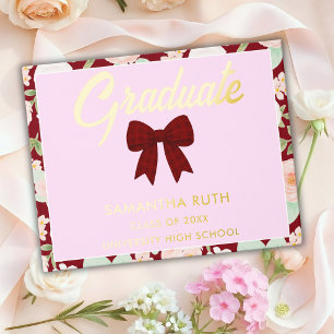 Wildflower Burgundy Gingham Bow Graduation Party Foil Guest Book