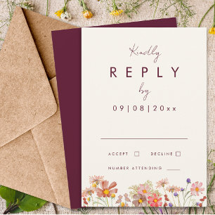 Wildflower Burgundy Terracotta Fall Wedding Reply RSVP Card