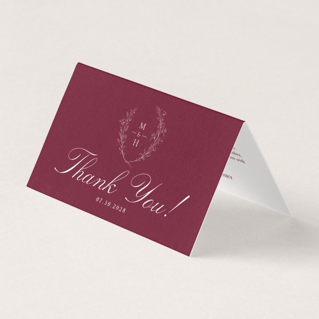 Wildflower Burgundy Wedding Folded Photo thank you (Front)