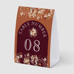 Wildflower Burgundy Wedding Table Number Paper Table Tent