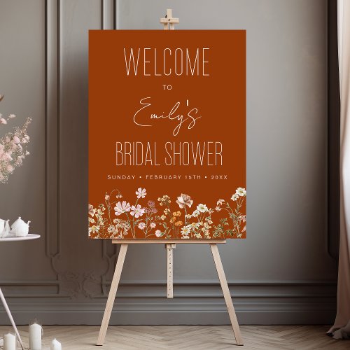 Wildflower Burnt Orange Bridal Shower Welcome Sign