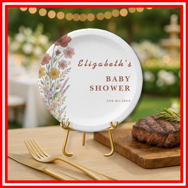 Wildflower Burnt Orange Floral Boho Baby Shower  Paper Plates (Creator Uploaded)