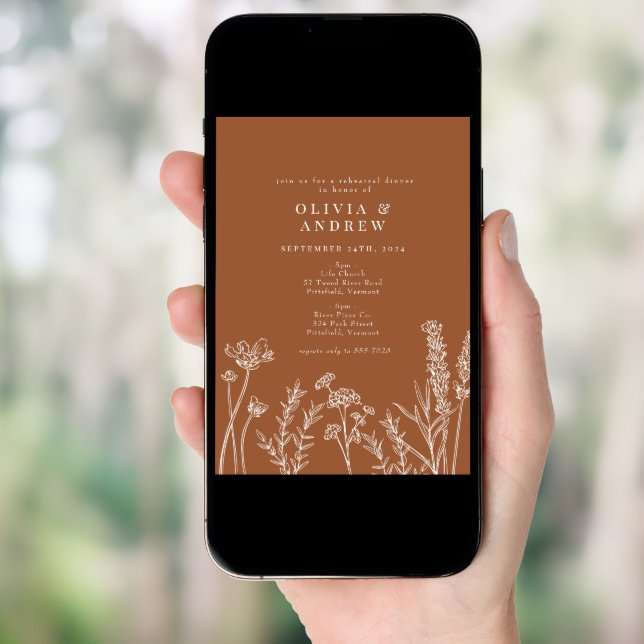 Wildflower Burnt Orange Rehearsal Dinner Invitation (Front Digital)