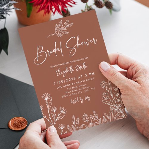 Wildflower Burnt Orange Terracotta Bridal Shower Invitation