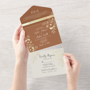 Wildflower Burnt Orange Wedding All In One Invitation