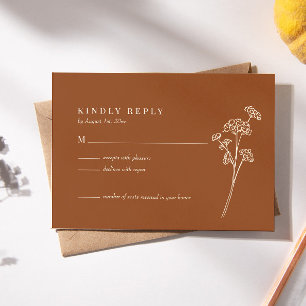 Wildflower Burnt Orange Wedding RSVP Card