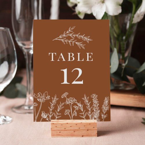 Wildflower Burnt Orange Wedding Table Number