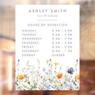 Wildflower Business Hours Window Cling