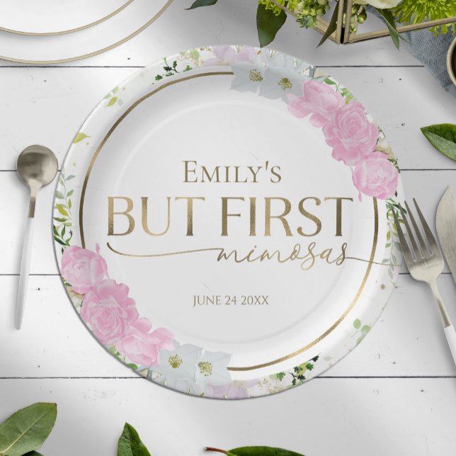 Wildflower But First Mimosas Bridal Shower Paper Plates (Creator Uploaded)