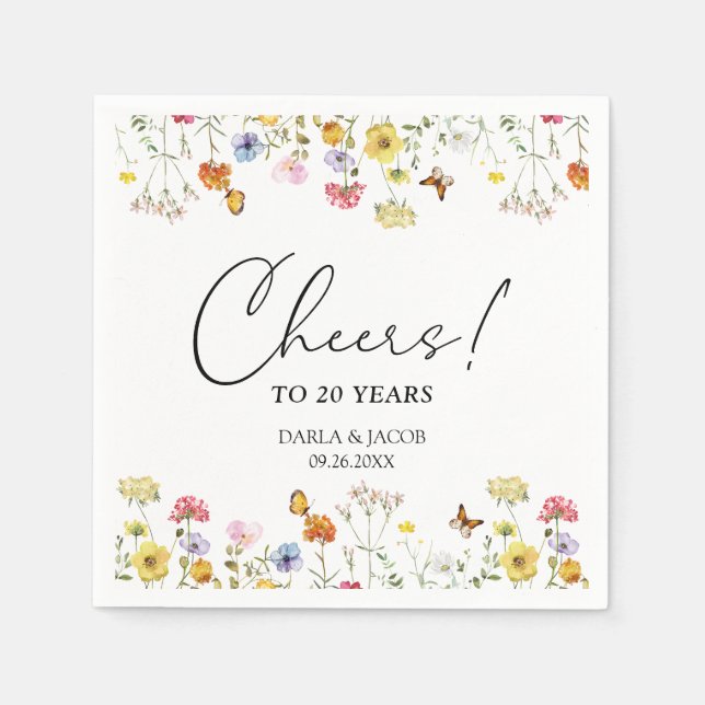 Wildflower Butterflies Boho Anniversary Cheers Napkins (Front)