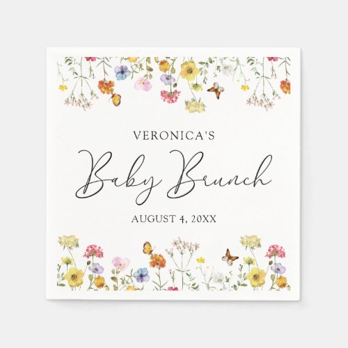 Wildflower Butterflies Boho Baby Shower Brunch Napkins