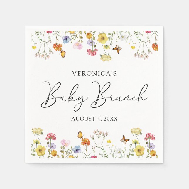 Wildflower Butterflies Boho Baby Shower Brunch Napkins (Front)