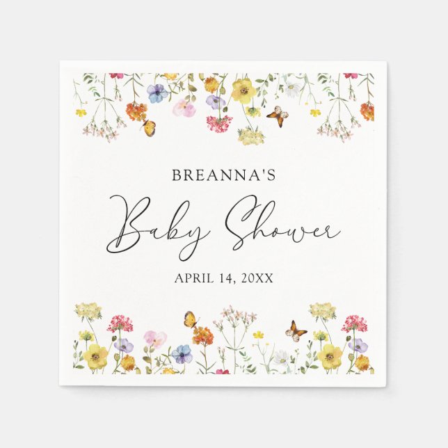 Wildflower Butterflies Boho Baby Shower Napkins (Front)