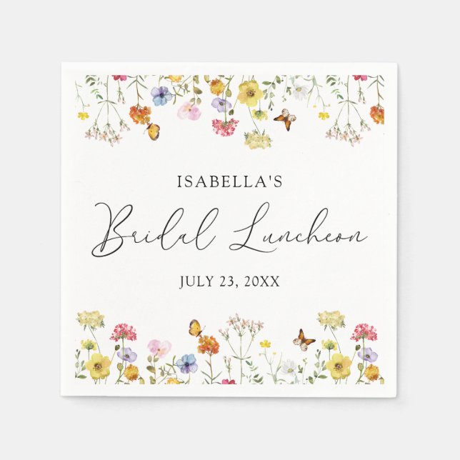 Wildflower Butterflies Boho Bridal Shower Luncheon Napkins (Front)