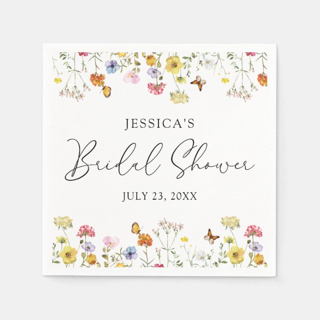 Wildflower Butterflies Boho Bridal Shower Napkins (Front)