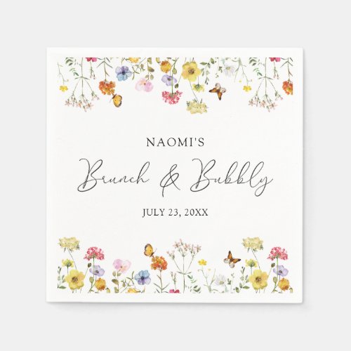 Wildflower Butterflies Boho Brunch  Bubbly Shower Napkins