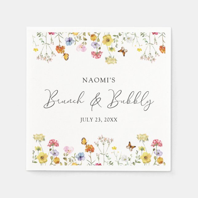 Wildflower Butterflies Boho Brunch & Bubbly Shower Napkins (Front)