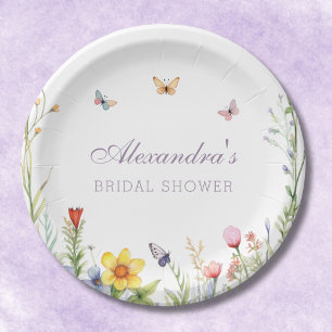 Wildflower Butterflies Boho Floral Bridal Shower Paper Plates
