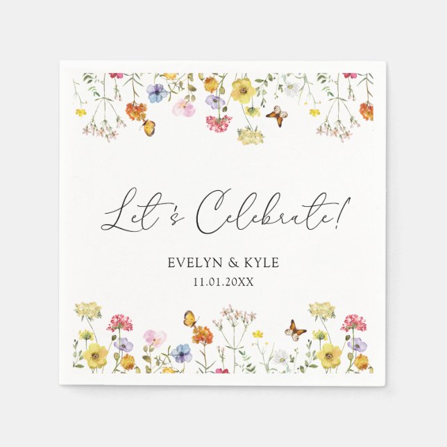 Wildflower Butterflies Boho Let's Celebrate Napkins (Front)