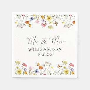 Wildflower Butterflies Boho Mr. & Mrs. Wedding Napkins
