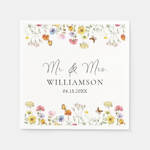 Wildflower Butterflies Boho Mr  Mrs Wedding Napkins