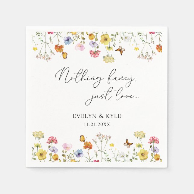 Wildflower Butterflies Boho Nothing Fancy Wedding Napkins (Front)