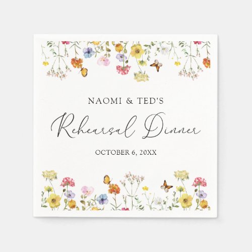 Wildflower Butterflies Boho Rehearsal Dinner Napkins