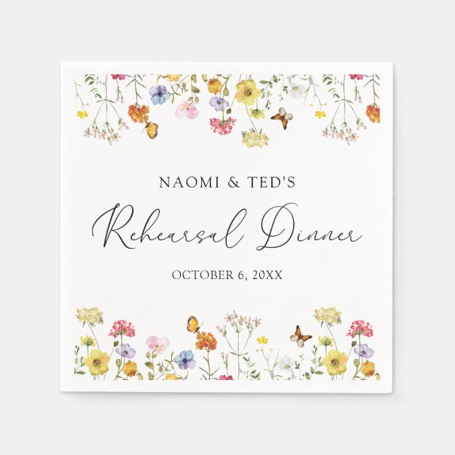 Wildflower Butterflies Boho Rehearsal Dinner Napkins (Front)