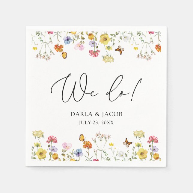 Wildflower Butterflies Boho We Do Wedding Napkins (Front)