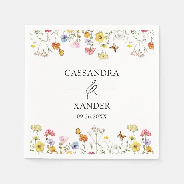 Wildflower Butterflies Boho Wedding Ampersand Napkins (Front)
