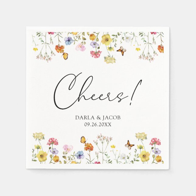 Wildflower Butterflies Boho Wedding Cheers Napkins (Front)