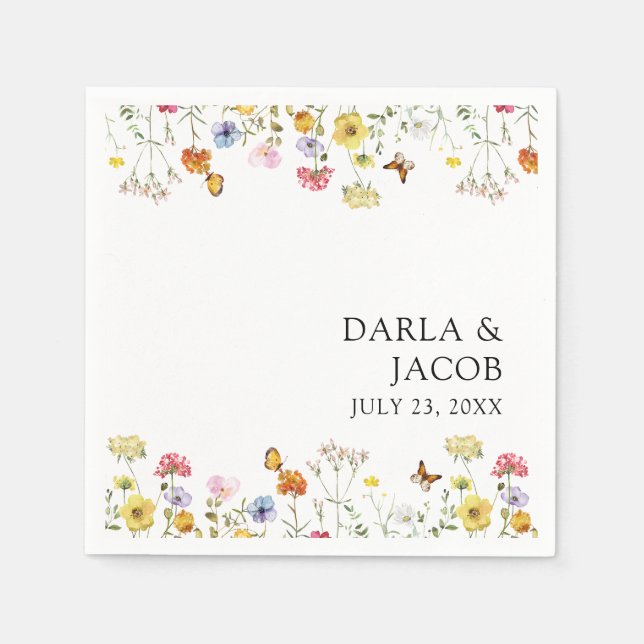 Wildflower Butterflies Boho Wedding Napkins (Front)