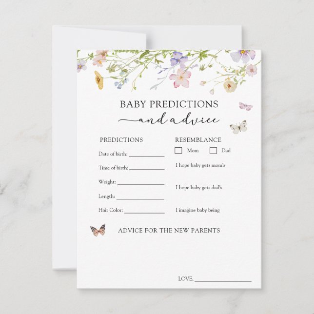 Wildflower Butterfly Baby Advice and Predictions Invitation (Front)