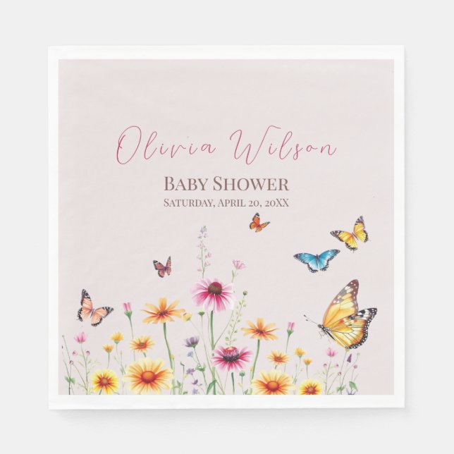Wildflower Butterfly Baby in Bloom Baby Shower  Napkins (Front)