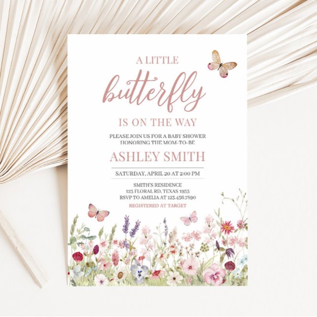 Wildflower Butterfly Baby Shower Invitation (Boho Butterflies Baby Shower Invitation)
