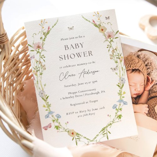 Wildflower Butterfly Baby Shower Invitation