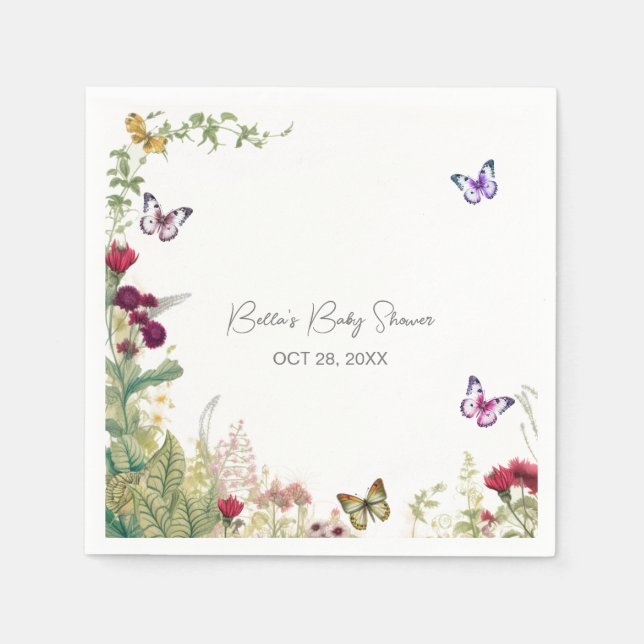 Wildflower Butterfly Baby Shower Napkins (Front)