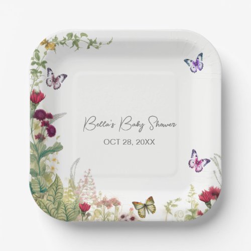 Wildflower Butterfly Baby Shower Paper Plates