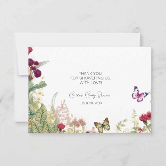 Wildflower Butterfly Baby Shower Thank You Card (Front)
