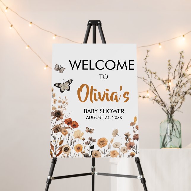 Wildflower Butterfly Baby Shower Welcome Sign (In Situ (Stand))