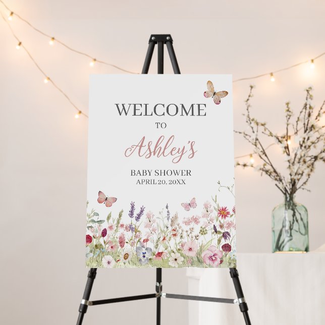 Wildflower Butterfly Baby Shower Welcome Sign (In Situ (Stand))