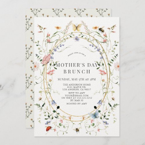 Wildflower Butterfly Bee Mothers Day Brunch Invitation